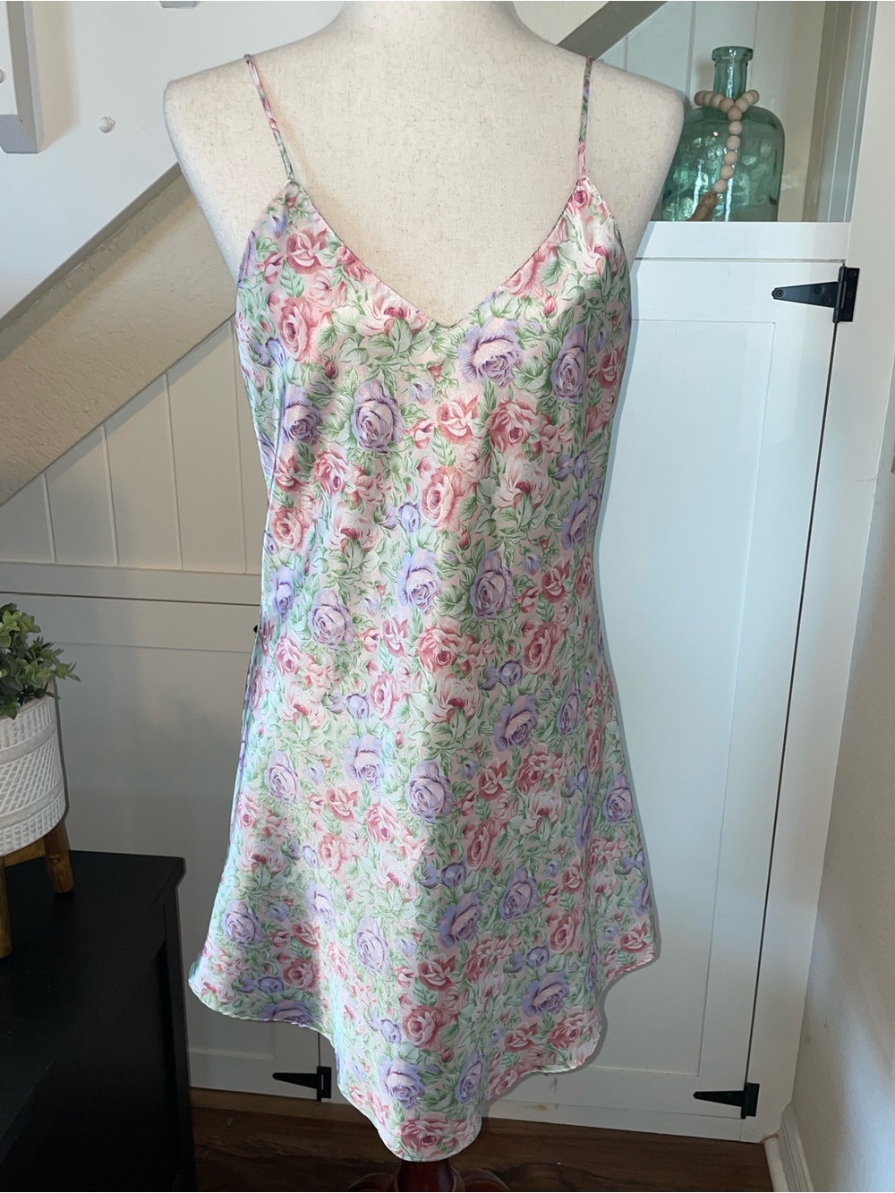 VTG 90s Kathryn Pastel Floral Satin Slip Dress Nightgown Medium Coquette